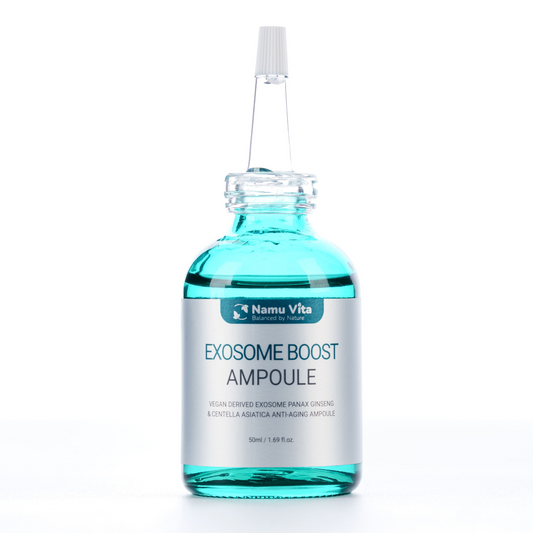 Exosome Boost Ampoule bottle on a white background